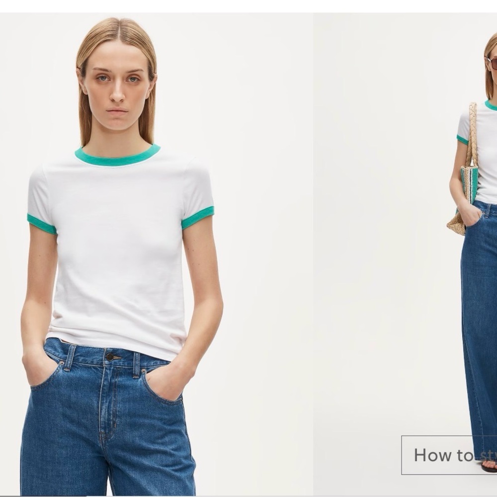 J. Crew White Short-Sleeve Crewneck Tee with Teal Trim